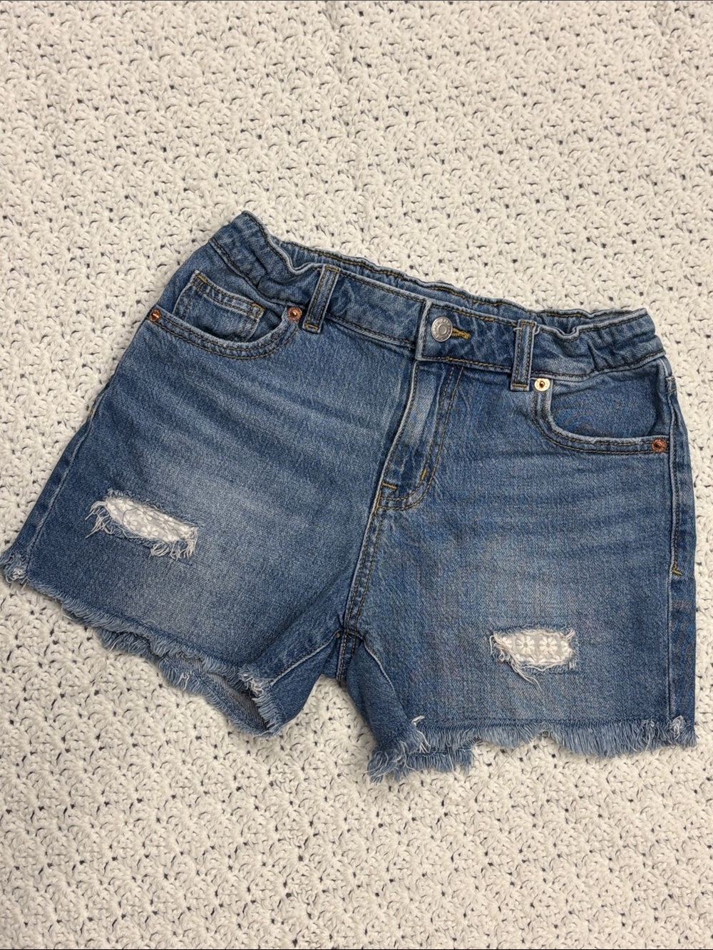 Cat & Jack Distressed Embroidery Stretch Blue Denim Jean Shorts Girls Size L !